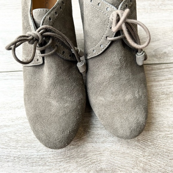 Geox Taupe Suede Leather Fringe Lace Up Western Heeled Bootie - Picture 4 of 13